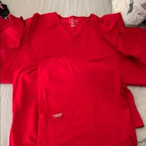 Cherokee 4X red scrub top and pants